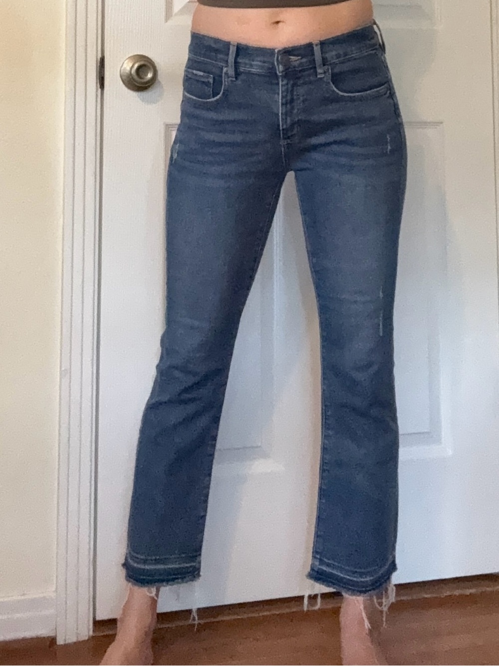 Loft Women’s Mid-Rise Blue Denim Cropped Jeans Flare Hem